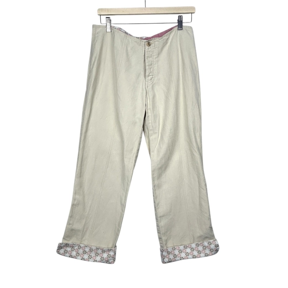 Horny Toad Pants Women 8 Cropped Linen Wide Leg‎ Button Fly Beige